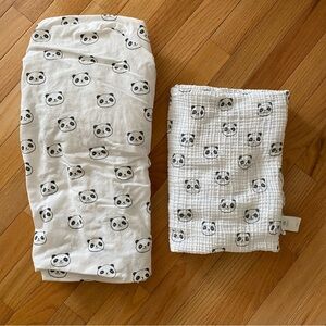EUC Cloud Island Panda Fitted Crib Sheet and matching Muslin Blanket
